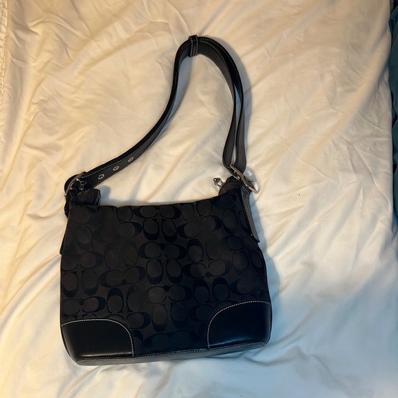 Coach Black Signature Shoulder Bag | Leather Trim | Classic Style - Picture 1 of 5